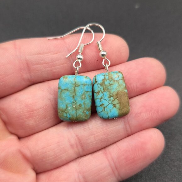 Silver Plated Turquoise Stone Handmade Dangle Earrings A6096 - Picture 3 of 5